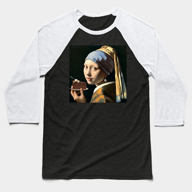 Vermeer's Pearl Earrings & Chocolate Cake Day Baseball T-Shirt by Edd Paint Something